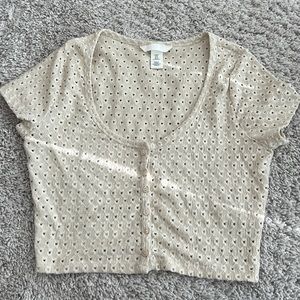 H&M cream color pattern crop top button down size 10